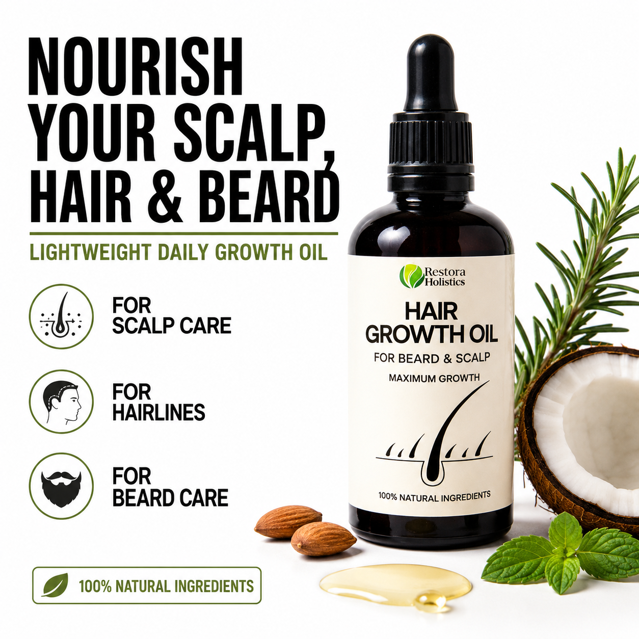 Black Seed Rosemary hair oil bottle – organic hair growth treatment – Restora Holistics

