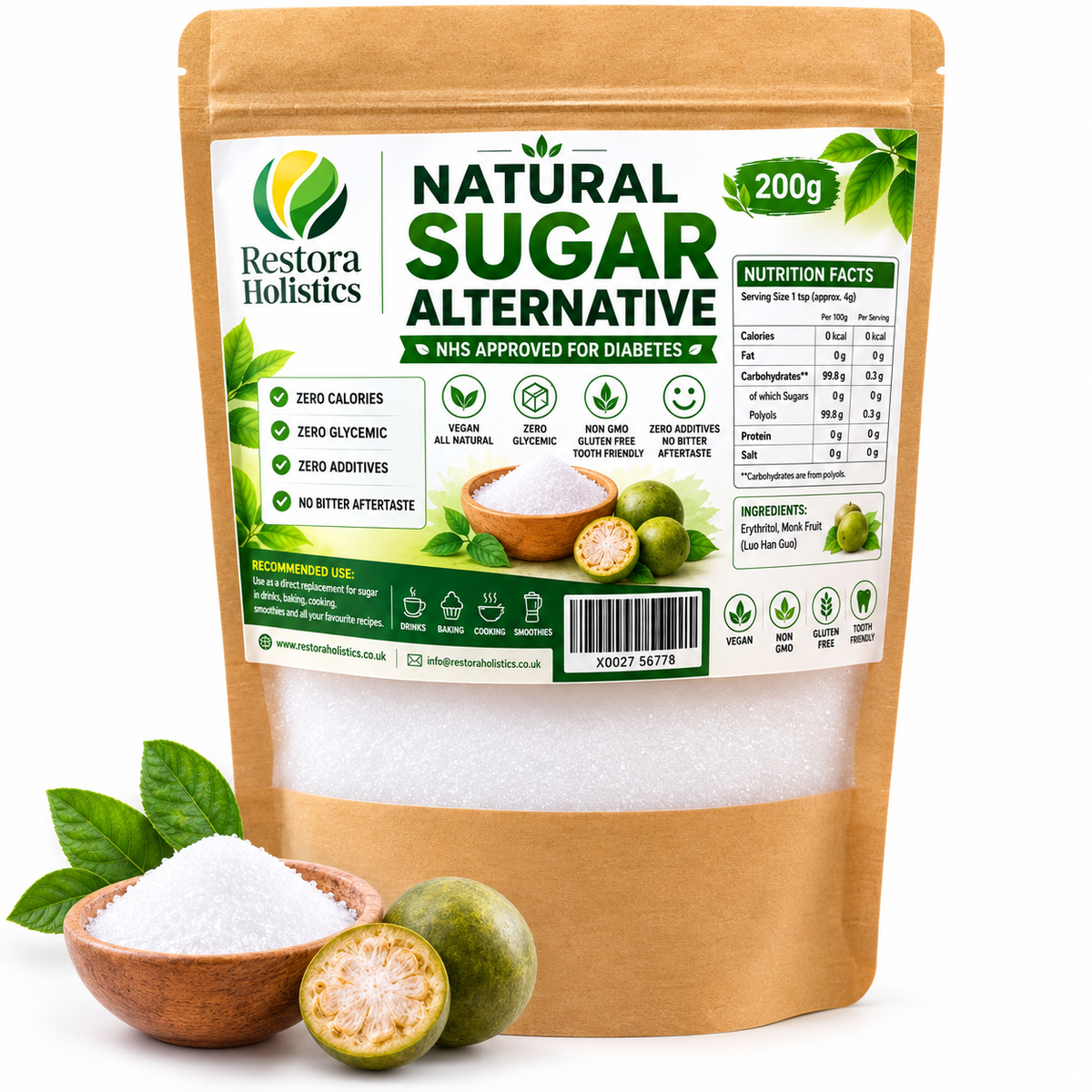 Monk Fruit Sweetener – Zero Calorie Natural Sugar Alternative | 200g