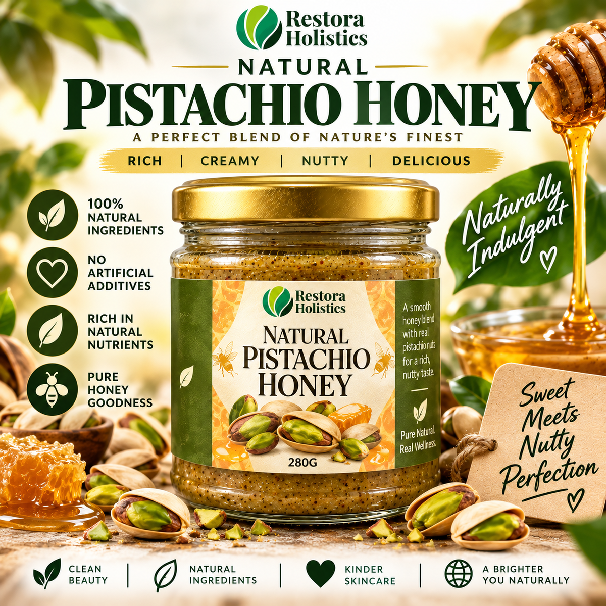 Pistachio Honey – Creamy Nutty Honey with Cinnamon, Vanilla & Nutmeg