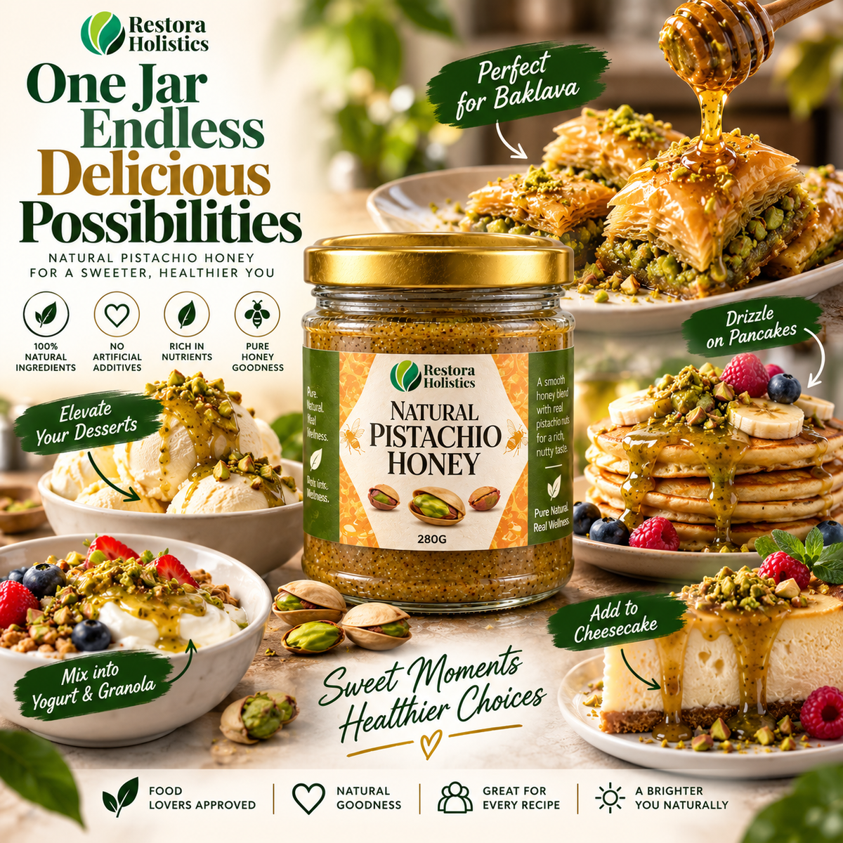 Pistachio Honey – Creamy Nutty Honey with Cinnamon, Vanilla & Nutmeg