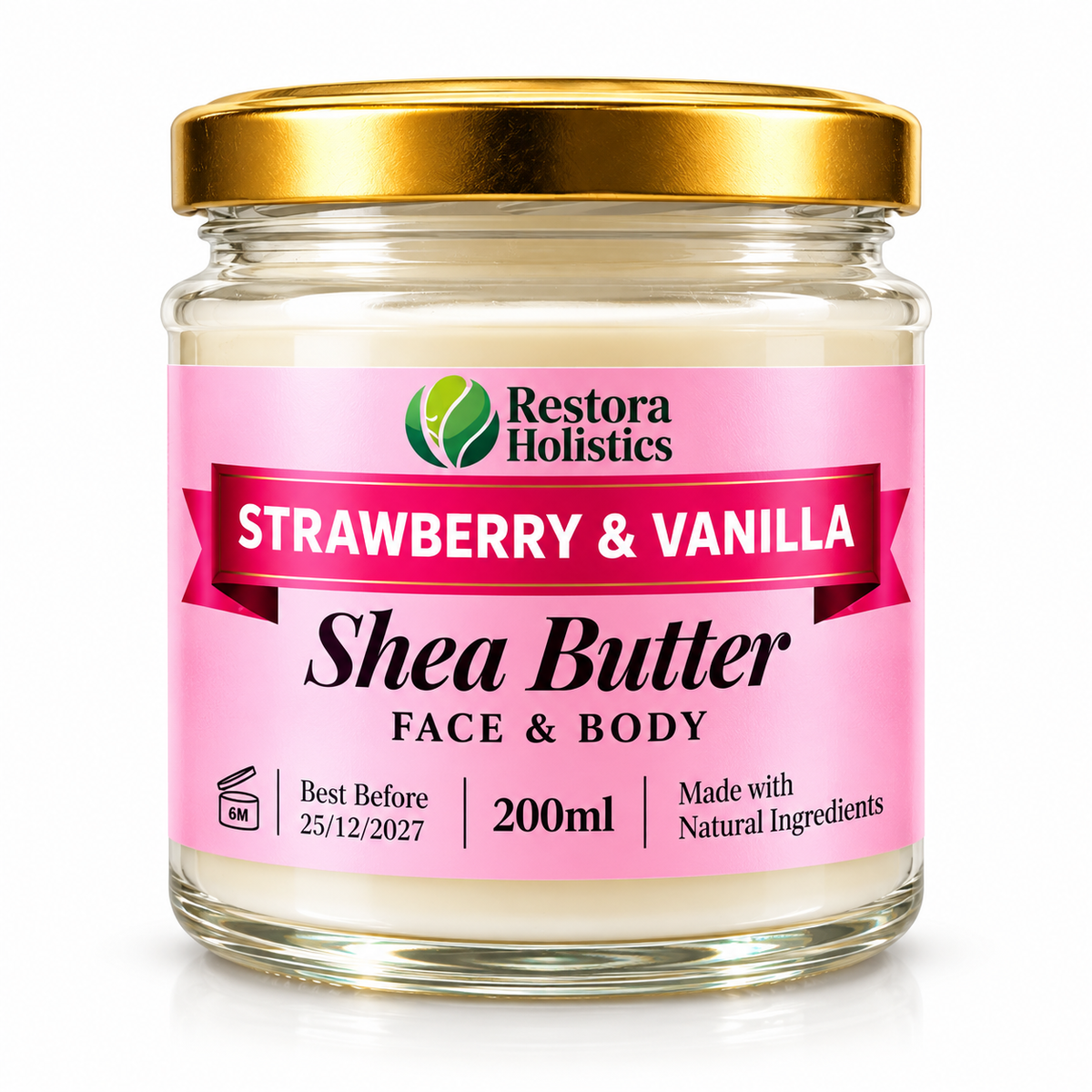 Strawberry Vanilla Shea Body Butter Dry Skin Moisturiser Face Body 200ml