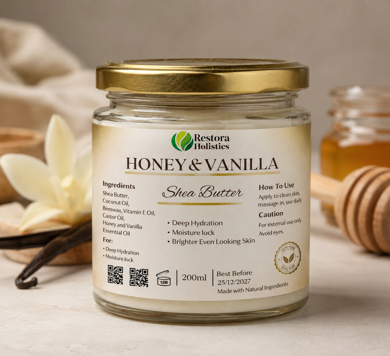 Shea Butter Body Butter with Honey & Vanilla | Natural Moisturiser for Dry &amp; Sensitive Skin
