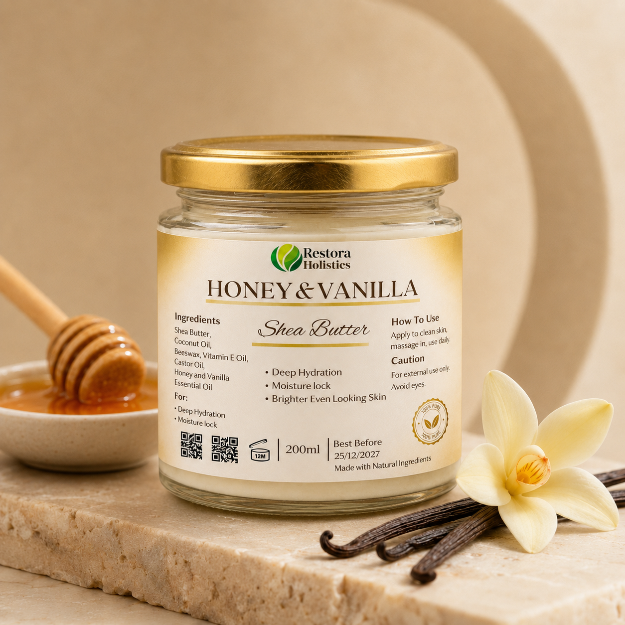 Shea Butter Body Butter with Honey & Vanilla | Natural Moisturiser for Dry &amp; Sensitive Skin