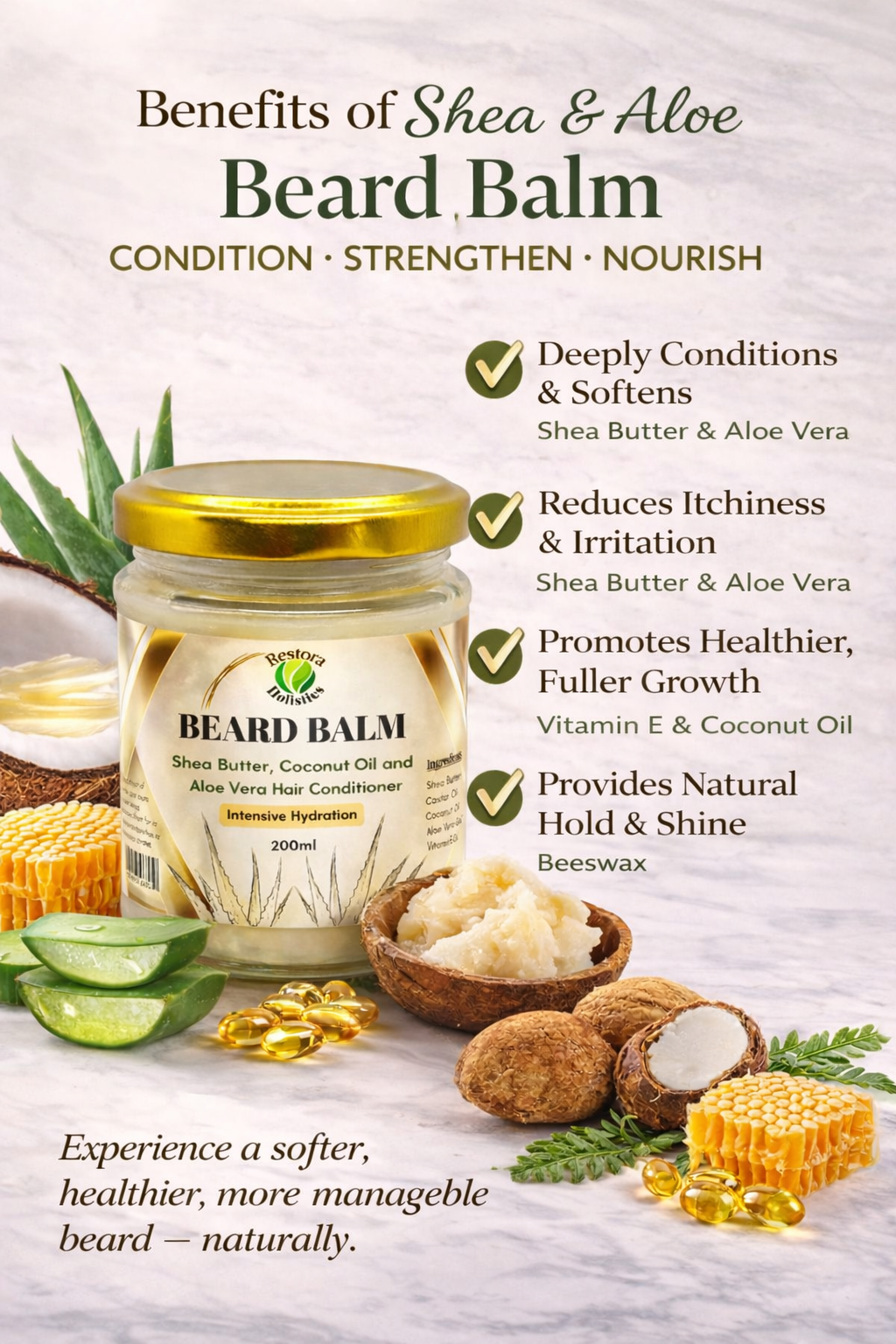 Men's natural Beard Balm – organic conditioning and styling balm – Restora Holistics
