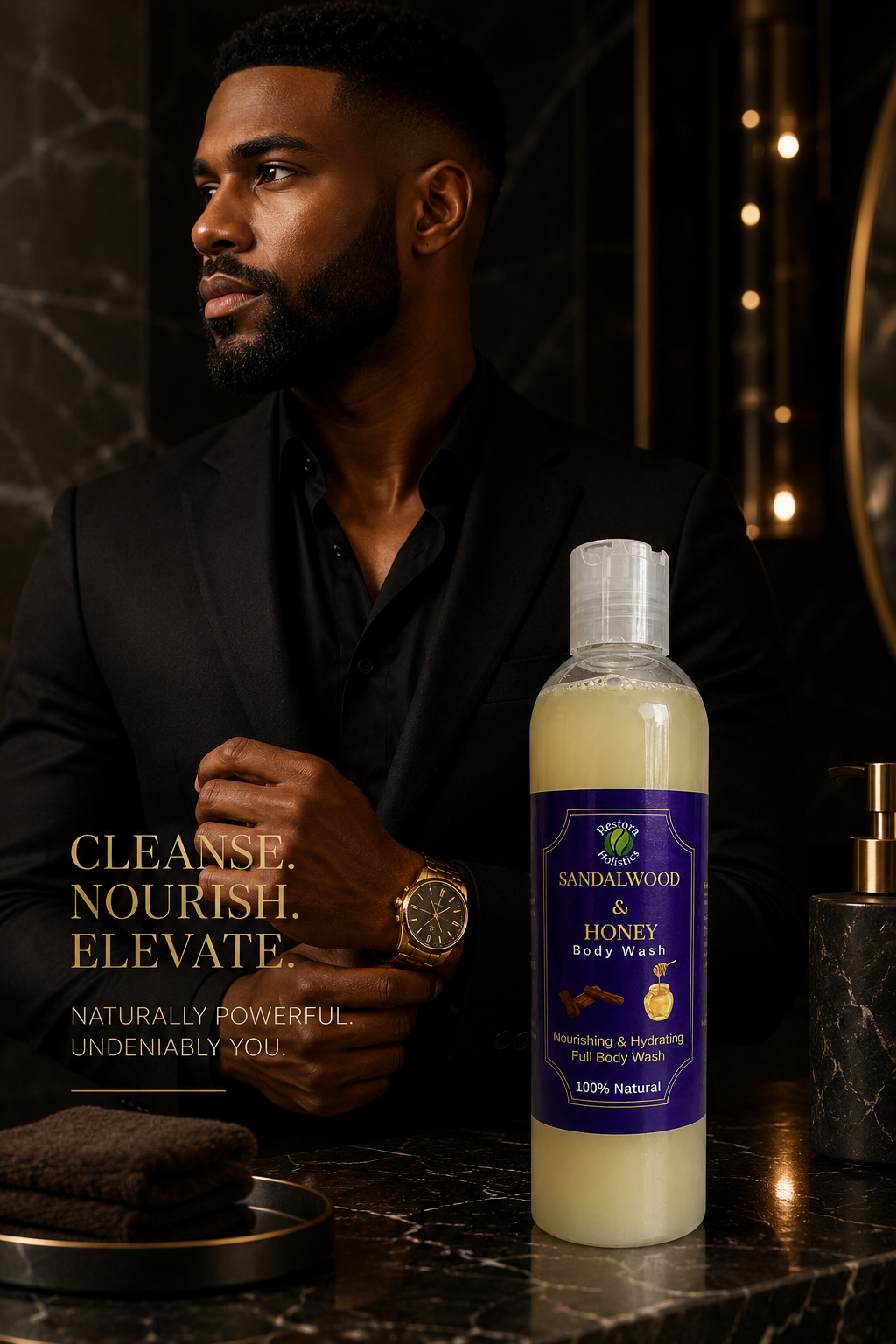 Natural men's body wash with Sandalwood and Vanilla – moisturising Castile soap – Restora Holistics