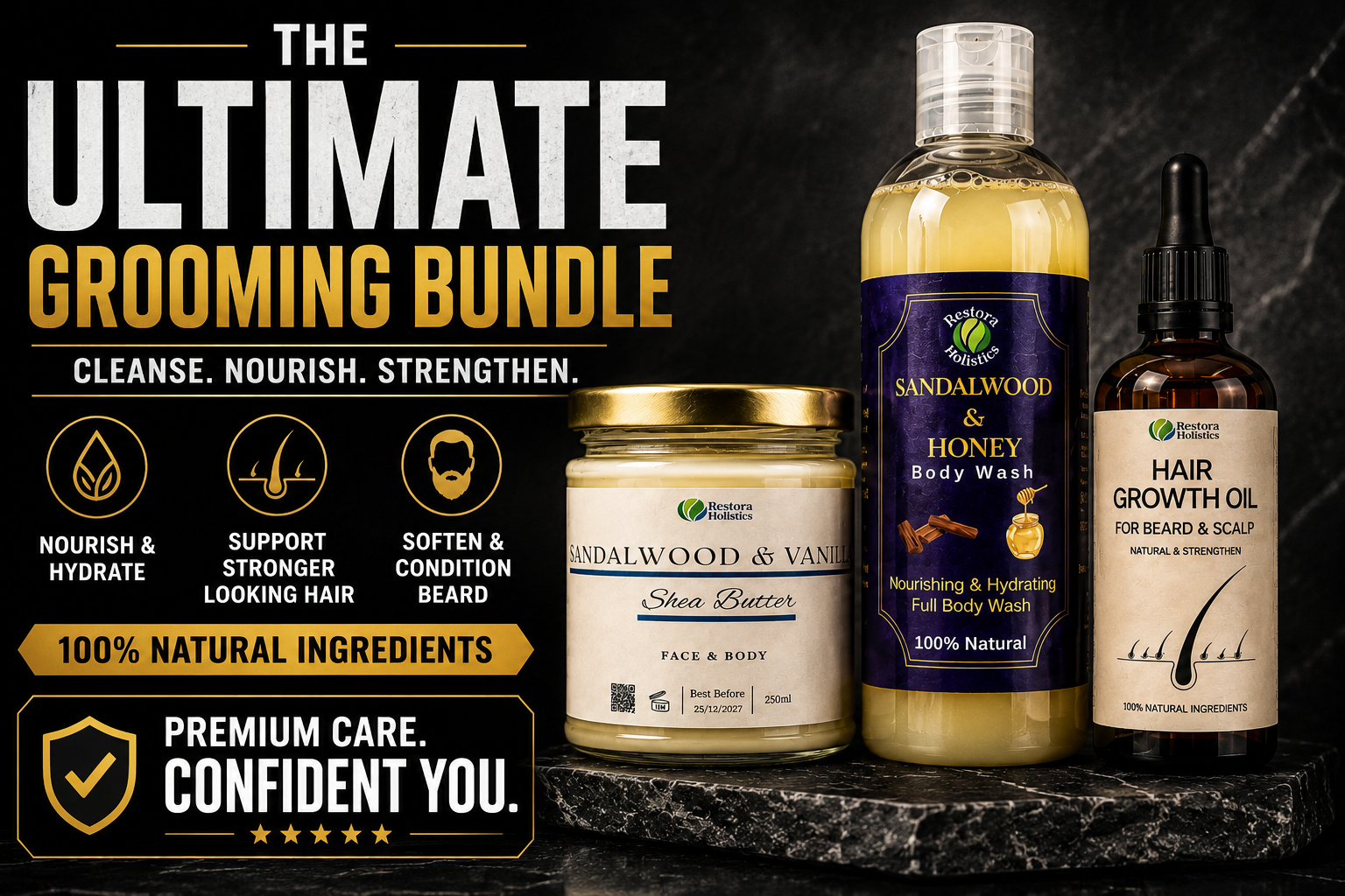 Restora Holistics Men's Grooming Gift Set – natural organic grooming products bundle
