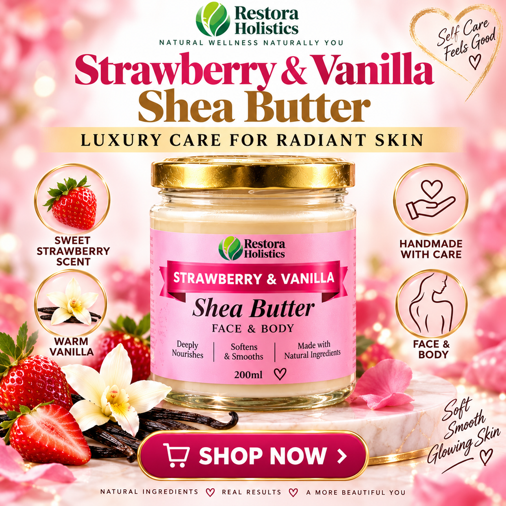 Strawberry Vanilla Shea Body Butter Dry Skin Moisturiser Face Body 200ml