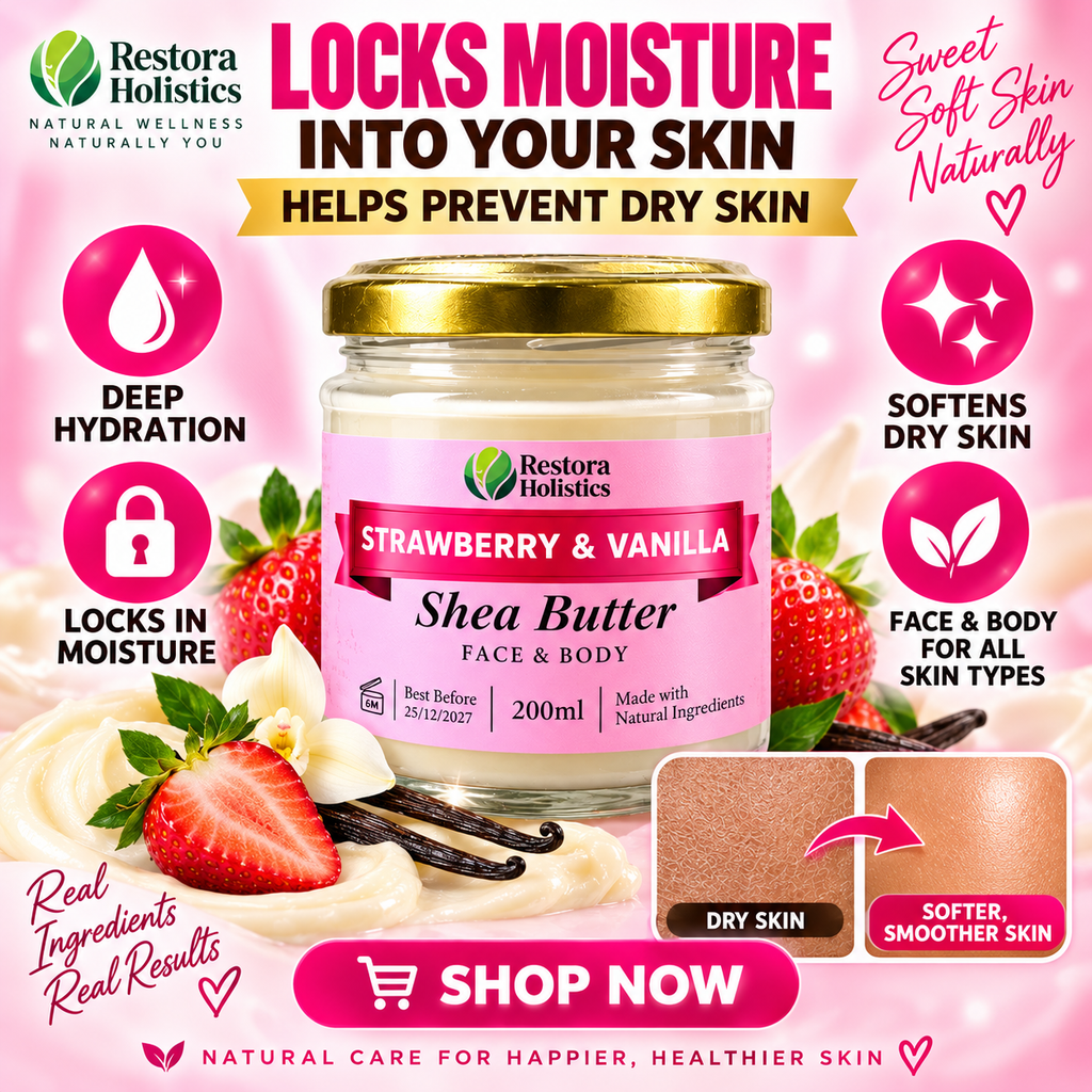 Strawberry Vanilla Shea Body Butter Dry Skin Moisturiser Face Body 200ml